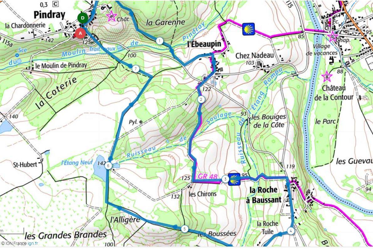 Parcours au départ de Pindray